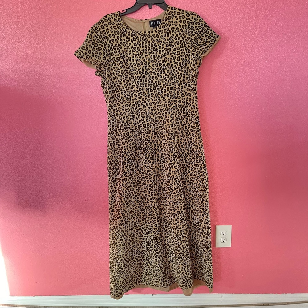 Finity 100% silk cheetah print midi dress size 12